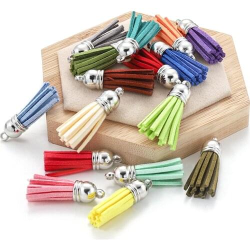 20pcs/lot 38mm Leather Tassel Fringe Keychain Strap Jewelry Fiber Fringe Suede Tassel Key Chains For DIY Jewelry Accessories