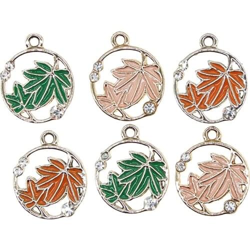 10pcs/lot 15mm Cute maple leaf Leaves Rhinestone plant Enamel Charms For DIY Fashion Earrings Necklace Jewelry Making Findings