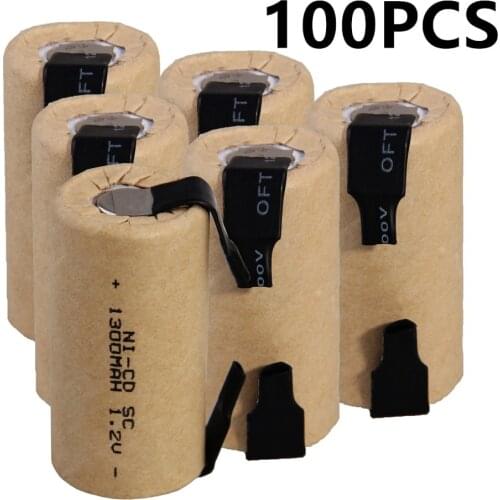 100 pcs SC 1300mah 1.2v battery NICD rechargeable batteries for makita bosch B&D Hitachi metabo dewalt for power tools