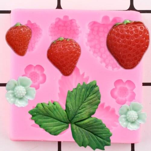 3D Strawberry Silicone Mold Flower Leaf Fondant Molds Wedding Cake Decorating Tools Candy Clay Chocolate Gumpaste Mould