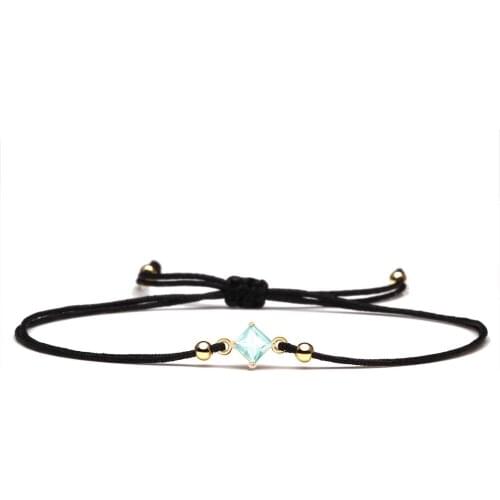 Shiny Square Light Blue Cubic Zirconia Crystal Charm Bracelet Women Gorgeous CZ Red Cord Slide Knot Adjustable Jewelry Present