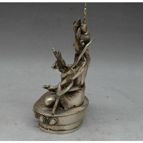 Buddhism White Copper Silver Vajra Mandkesvara YabYum Buddha Bronze Statue