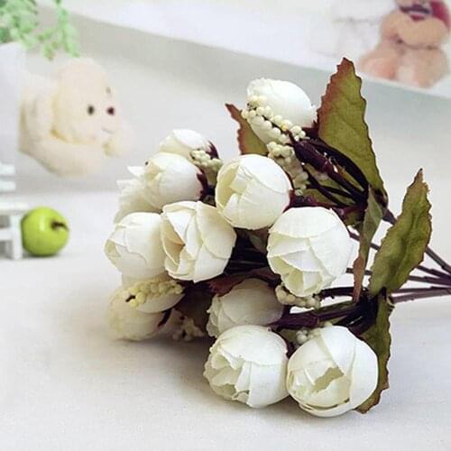 Sweet Artificial Rosebud Bouquet Home Wedding Cloth Rose 15 Flowers on 1 Piece