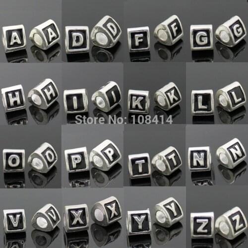 Big Hole Triangle Antique Silver Plated English Alphabet Letters Beads Charms fit for DIY Pandora Jewelry Making Bracelet Bangle