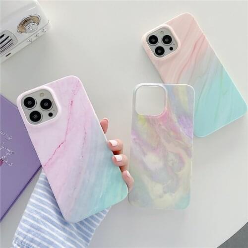 Cute Colorful Rainbow Kickstand Stand Holder Matte Marble Phone Case for iPhone 12 11 Pro XS Max XR X 6 6s 7 8 Plus Back Cover