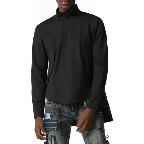 Black Patchwork Turtleneck Pullover Sweatshirt Men 2020 Brand Irregular Hem Sweatshirts Men Hip Hop Streetwear Clothing xxl