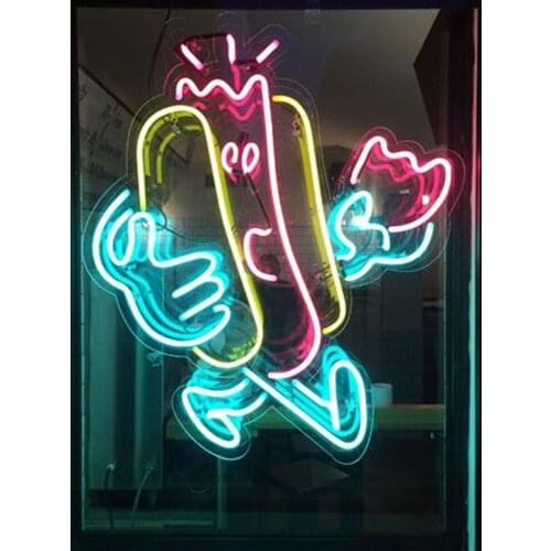 Decorative Light Hot Dog Sandwich Neon Light Sign Restaurant Beer Bar Wall Hotel light Enseigne Lumineuse Handmade Glass Tubes