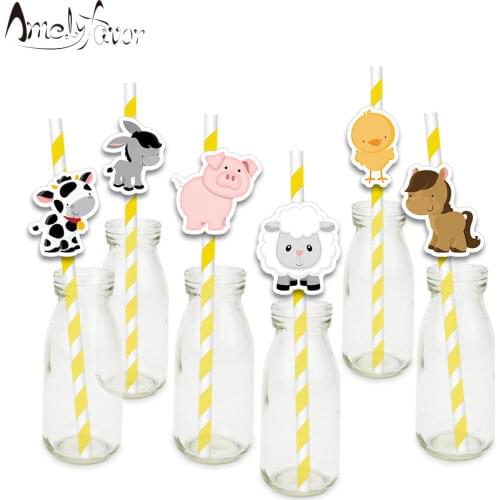Farm Animals Theme Party Straws Series 3 Farm Animal Paper Straw Baby Shower Kids Birthday Event Party Decorations Supplies