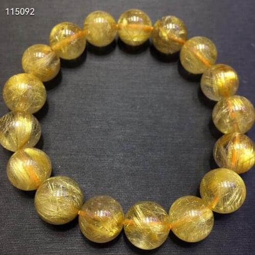 Genuine Natural Gold Rutilated Quartz Woman Men Titanium Bracelet 12mm Clear Round Beads Jewelry From Brazil AAAAAAA