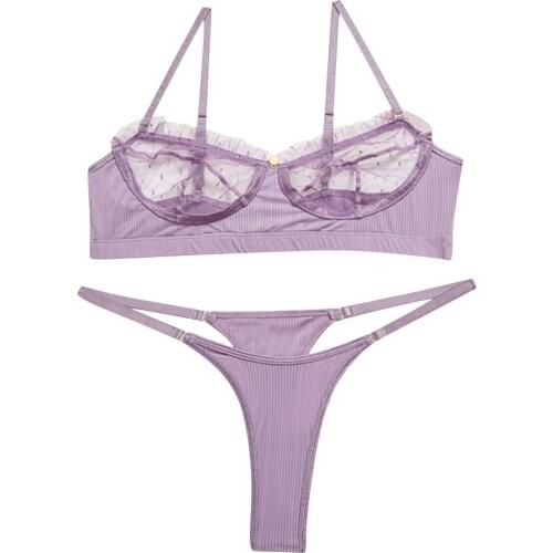 Sexy Lingerie Set Women Lace Push Up Bra Thong Suit Transparent Solid Color Underwear Set bielizna damska нижнее белье женское