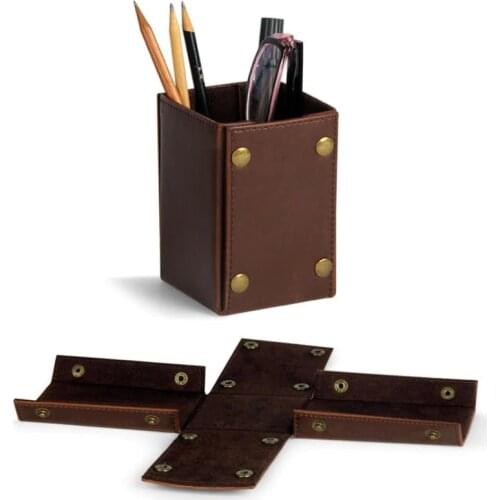 Multi-function Collapsible Desk Stationery Organizer PU Pen Holder Pens Home Container for Office Accessories House Supplies