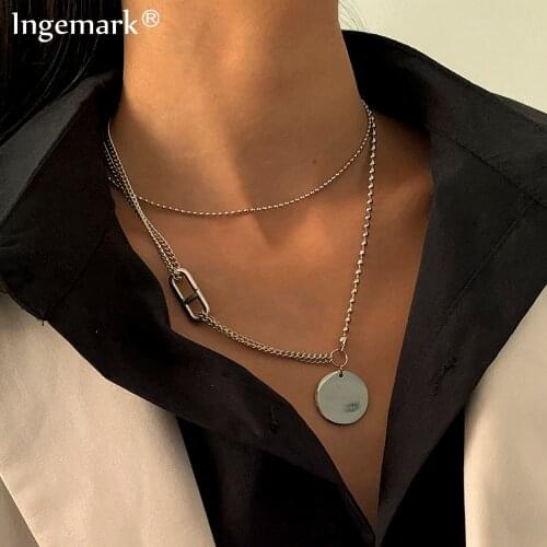 Multilayer 2021 Collier Chain Necklaces Stainless Steel Disc Silver Color Pendant Necklace For Women Trend Female Jewelry Collar