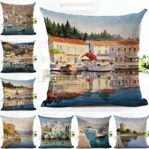 Fashion Coastal Town Port Pillow Case Scenery Shipping Cushion Cover Home Car Decorative