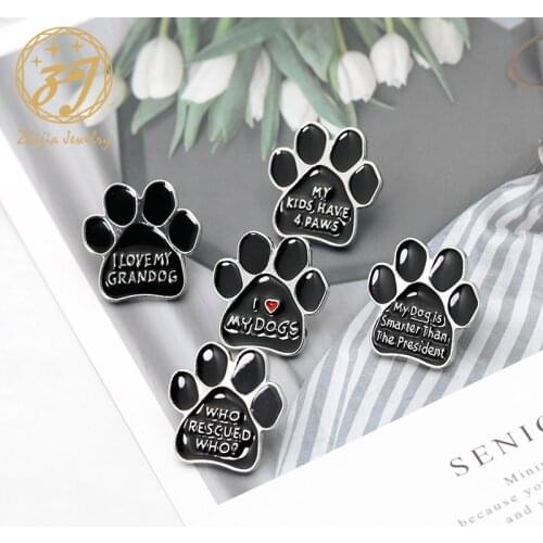 New Fashion Black Paw Print Pet Brooch Pin Alloy Enamel Jewelry Lettering Customizable Quality Brooch Backpack Hat Lapel Jewelry