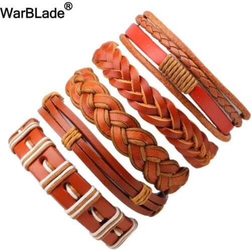 WarBLade 2018 New Fashion Men Jewelry Leather Bracelets Multilayer Braided Bracelet Bangle Punk Wrap Wristband For Women 5pc/Set