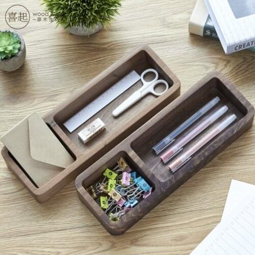 Walnut wood office supplies storage box nature wood