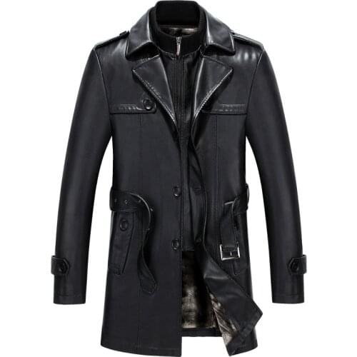 Autumn and winter 2021 Haining leather sheep skin business casual windbreaker medium long Lapel mens coat