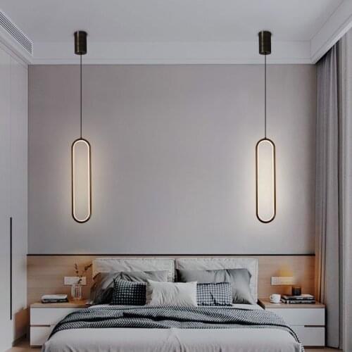 Nordic Simple Modern Led Hanging Lights Bedroom Bedside Lamps Iron Art Line Hanglamp Living Room Dining room Wall Pendant Lights