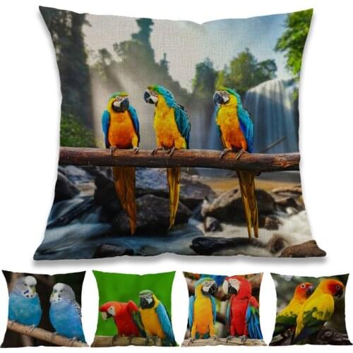 The Variety Of Color Parrot Blue Parakeets Macaw Beautiful Birds Throw Pillow Case Home Room Sofa Decoration Cushion Cover