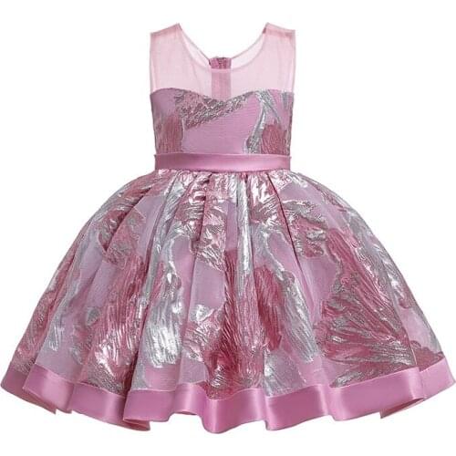 Pink Sleevelss Summer Flower Girls Dresses Red Mini Gown Child Vestido 3 4 5 6 7 8 9 10 11 12 Years Old Child Clothes OGF214409