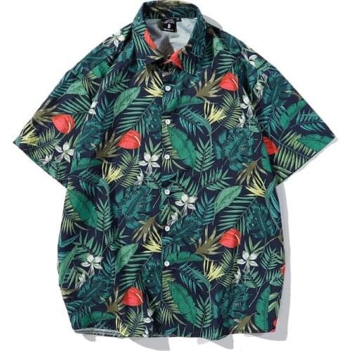 Hawaiian Shirts for Men Summer Beach Shirts Men Flower Print Turn Down Collar Short Sleeve Shirts Male Tops Camisa Men Clothing