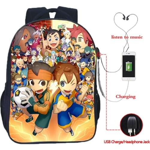 Men Women Boys Girls Inazuma Eleven Go USB Charging Backpacks Beautiful School Bag Casual Backpack