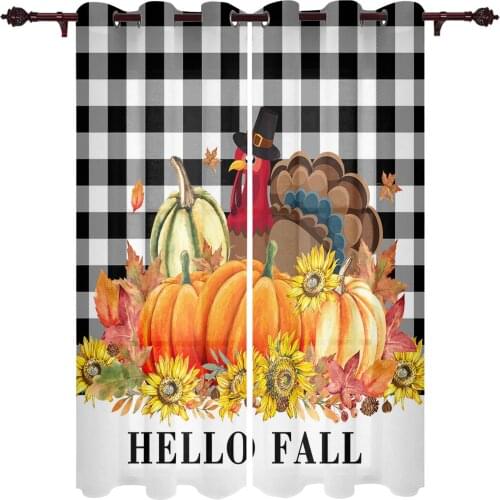 Thanksgiving Turkey Pumpkin Plaid Window Curtains Kitchen Bedroom Drapes Home Decor Luxury Curtains for Living Room