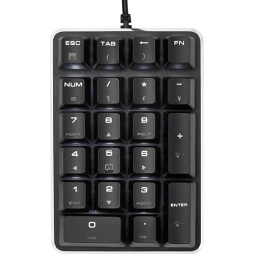 USB Wired Mechanical Numeric Keypad 21-Key Illuminated Keyboard Suitable for Finance Commerce Bank Counter Cashier
