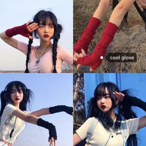 New Streetwear Harajuku Punk Women Black Half Finger Sunscreen Sleeve Gothic Fingerless Mittens