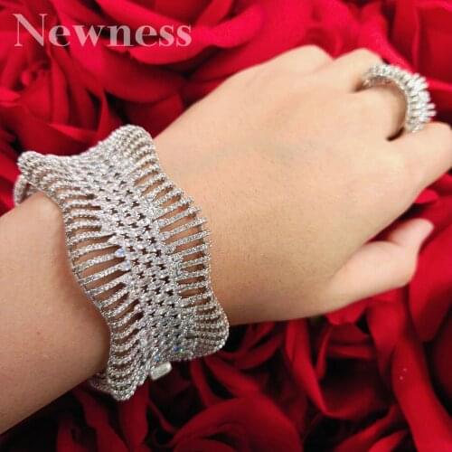 Newness luxury Statement African Gold Bangle Ring Sets For Women Wedding Cubic Zircon Crystal CZ Dubai Bridal Jewelry Sets