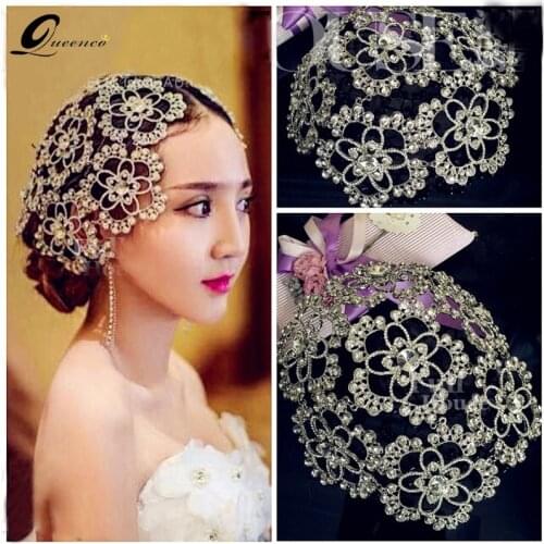 Luxury Vintage Prom Pageant Crown Rhinestone Flower Bridal Headband Tiara Wedding Hair Accessories Bridal Headpiece