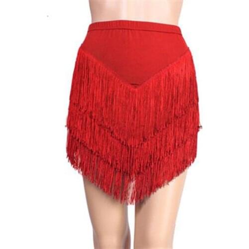 New Latin Dance Skirt for Adult Womens Fringed Tassel Red Blue Skirt Womens Latin Dance Skirt with Irregular V-Shaped Skirt