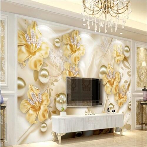 Beibehang Jewelry Flower 3D aesthetic TV background wall custom large mural green silk wallpaper papel de parede para quarto
