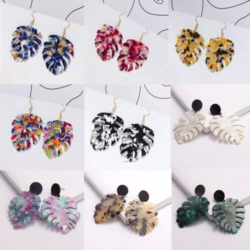 Women Tropical Bohemia Exaggerated Long Leaf Pendant Acrylic Earrings Fashion Plant Jewelry