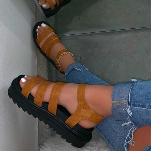 2020 Metal Buckle Brown Sandals Travel Spring New Women Three-layer Leather Thick Bottom Non-slip Sandals Outdoor Beach Slipper