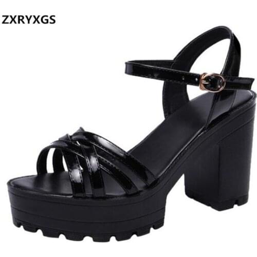 2021 Patent Leather Catwalk Summer Shoes Woman Sandals Fish Mouth Platform Thick High Heel Sandals Plus Size Women Shoes Sandals