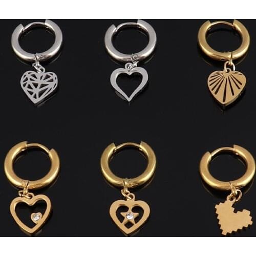 Stainless Steel Earring Women Drop Earrings For Women Zircon Heart Pendant Earrings Geometric Gold Round Earring Female Jewelry