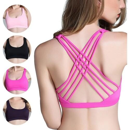 Womens Bra Without Bones Padded Top Wireless Fitness Sports Bras For Women Backless Crisscross Strappy Push Up Sexy Underwear