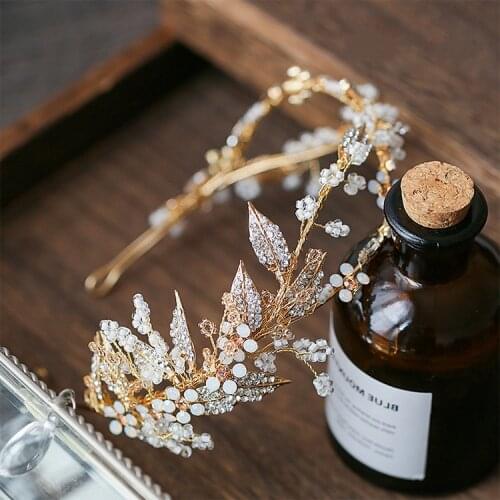 Jonnafe Delicate Gold Leaf Women Prom Headpiece Hairband Floral Bridal Tiara Hair Crown Handmade Wedding Headband Accessories