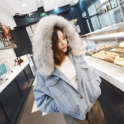 Winter Denim hooded Coat Women streetwear Lady fashion casual Jackets Parka female single breasted outwear
