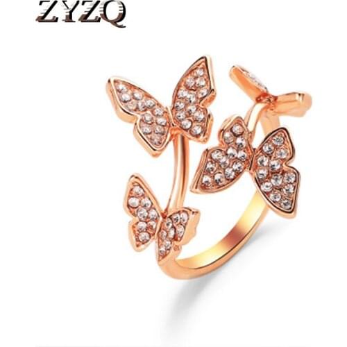ZYZQ New Come Finger Rings Romantic Butterfly Design Open Adjustable Jewelry Proposal Wedding Rings Wholesale Lots&Bulk Hot