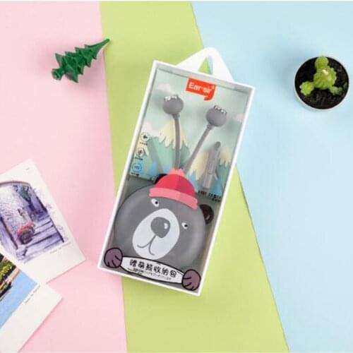 3.5mm wired animal bear storage box headphones in-ear unisex headphones with microphone cute funny gift for xiaomi iphone huawei