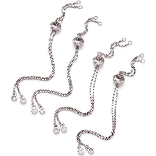 Pandahall 5pcs Adjustable Brass Slide Extender Box Chains with Cubic Zirconia Beads for DIY Bracelet Jewelry Making