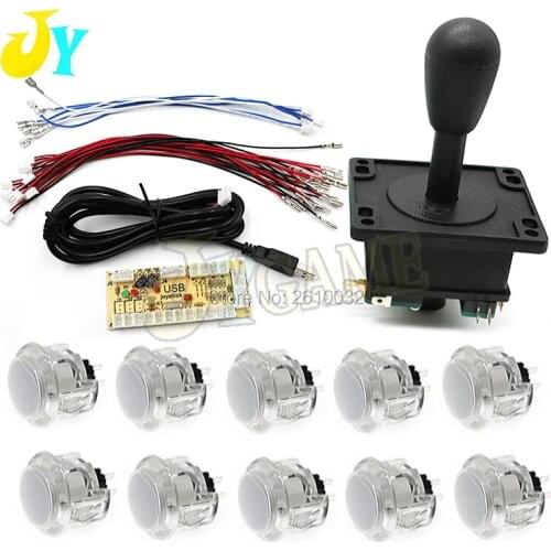 One Player Happ Arcade Joystick DIY Kit For Jamma Mame Zero Delay USB Encoder 30MM Clear Push Buttons Copy SANWA OBSC-30