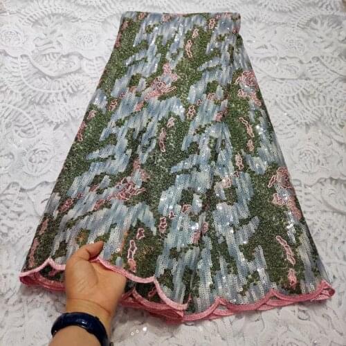 Teal green African Lace Fabric Embroidery Nigerian Lace Fabric 2021 High Quality French Tulle Sequin Lace Fabric For Women Dress