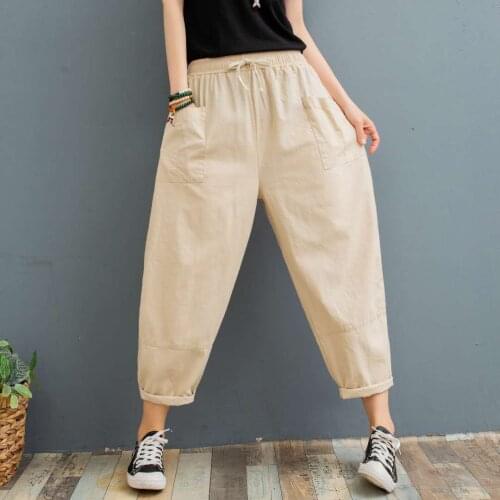 Cotton Linen Pants for Women Red Plus Size Trousers Casual Harlem Pants Womens Summer Ankle Length Pants Pocket Radish Tunic