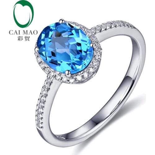 Caimao Jewelry 14K White Gold Ring 2.57ct Blue Topza & Diamond Engagement Ring
