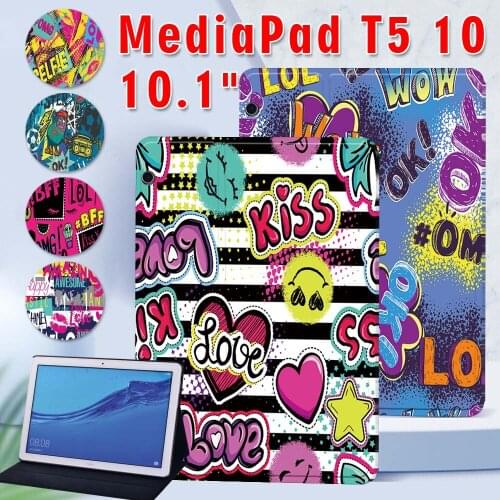 Tablet Case for Huawei MediaPad T5 10 10.1 Inch AGS2-W09/W19/L03/L09 Leather Stand Cover Case + Free Stylus