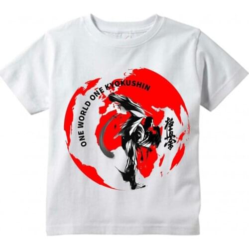 Children Kyokushin Karate Kanji and Symbol Boys/Girls Summer Short Sleeve White T Shirts Kid Clothing Tops