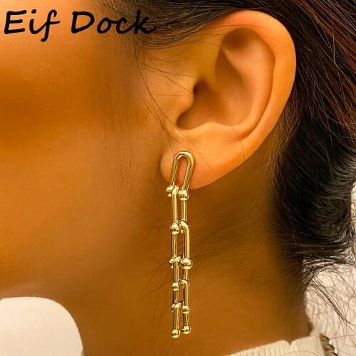 Eif Dock Silver Color U-Shape Tassel Earrings for Women Creative Drop Earrings Party Jewelry Prevent Allergy Wholesale